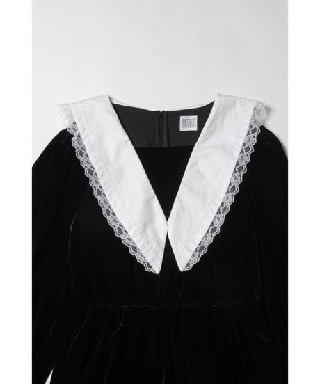 Big collar velours dress / black