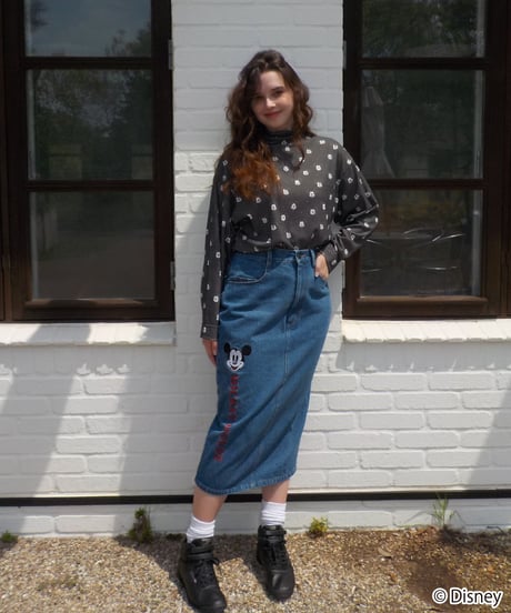 Mickey Mouse embroidery denim skirt / blue
