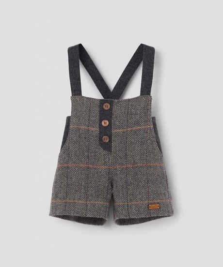 Popelin - Mod.7.4 Grey herringbone woollen dungarees with crossover straps and pockets
