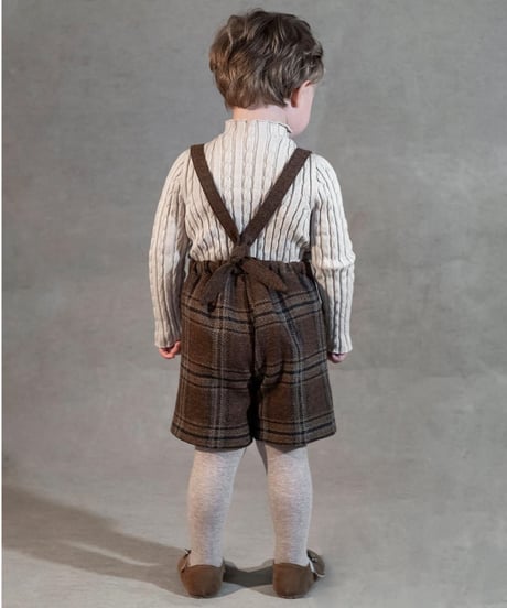 Popelin - Mod.7.2 Brown plaid wollen dungarees with crossover straps and pockets