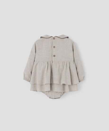 Popelin - Mod.3.1 Sand romper suit with double layer skirt and embroidered baby collar
