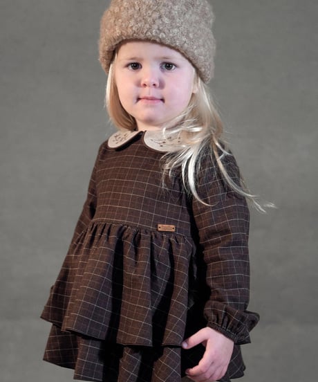 Popelin - Mod.3.3 Brown romper suit with double layer skirt and embroidered baby collar