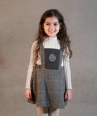 Popelin - Mod.42.1 Grey herringbone woollen short dress with embroidered bib yoke