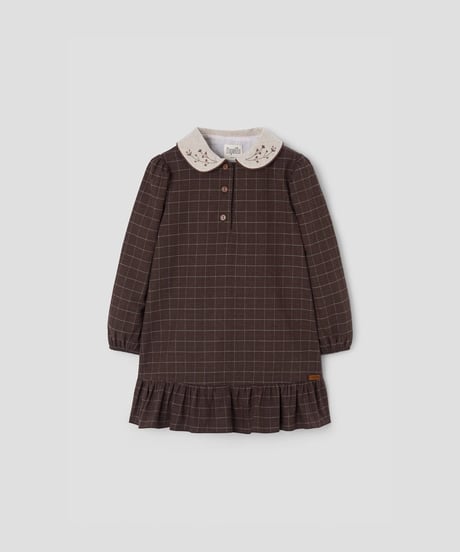 Popelin - Mod.41.3 Brown short dress with embroidered baby collar