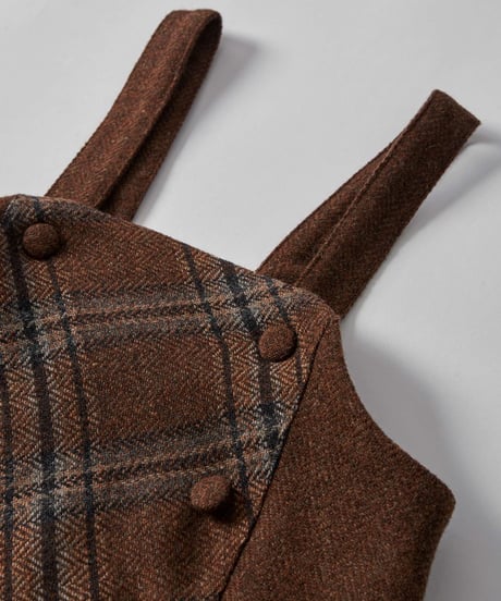 Popelin - Mod.45.1 Brown wool short dress with contrasting bib