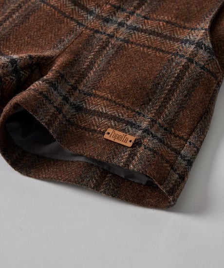 Popelin - Mod.7.2 Brown plaid wollen dungarees with crossover straps and pockets
