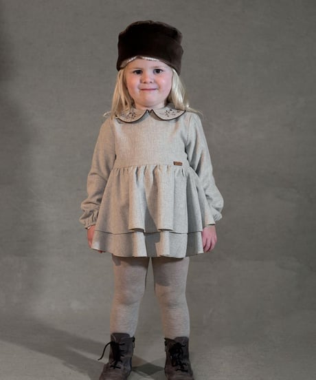 Popelin - Mod.3.1 Sand romper suit with double layer skirt and embroidered baby collar