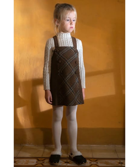Popelin - Mod.45.1 Brown wool short dress with contrasting bib