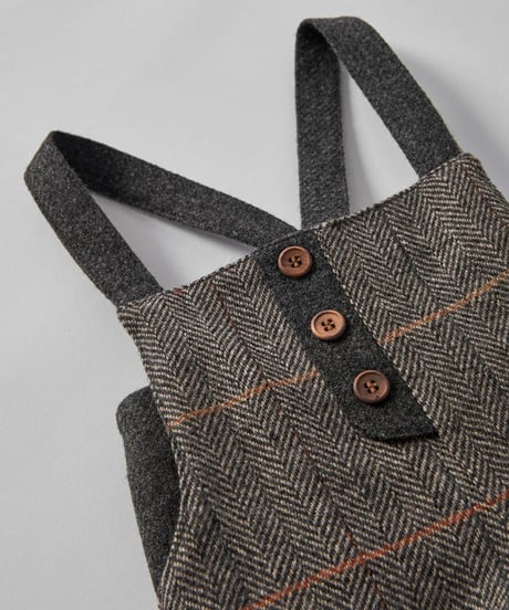 Popelin - Mod.7.4 Grey herringbone woollen dungarees with crossover straps and pockets