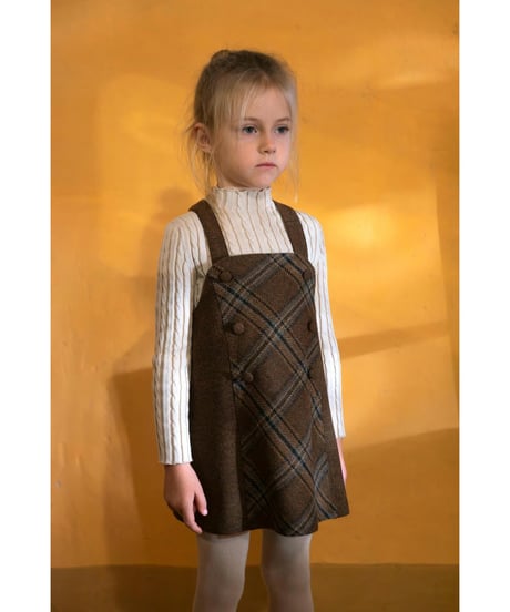 Popelin - Mod.45.1 Brown wool short dress with contrasting bib