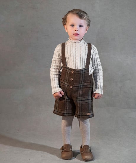Popelin - Mod.7.2 Brown plaid wollen dungarees with crossover straps and pockets