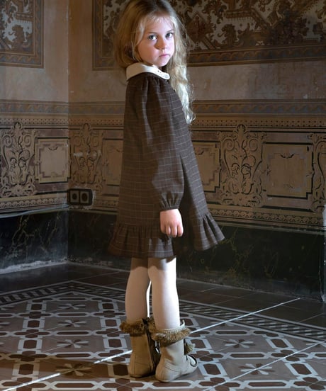 Popelin - Mod.41.3 Brown short dress with embroidered baby collar