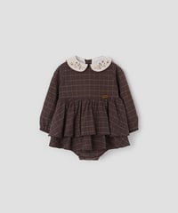 Popelin - Mod.3.3 Brown romper suit with double layer skirt and embroidered baby collar