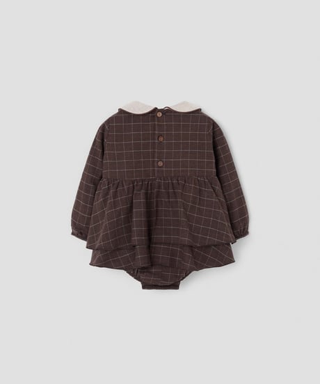 Popelin - Mod.3.3 Brown romper suit with double layer skirt and embroidered baby collar