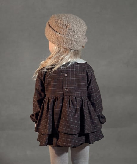 Popelin - Mod.3.3 Brown romper suit with double layer skirt and embroidered baby collar