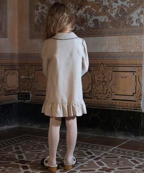 Popelin - Mod.41.1 Sand short dress with embroidered baby collar