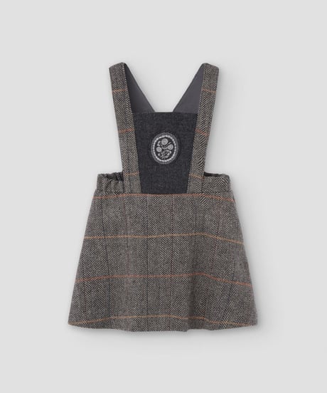 Popelin - Mod.42.1 Grey herringbone woollen short dress with embroidered bib yoke
