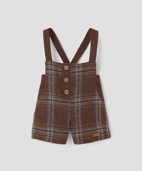 Popelin - Mod.7.2 Brown plaid wollen dungarees with crossover straps and pockets