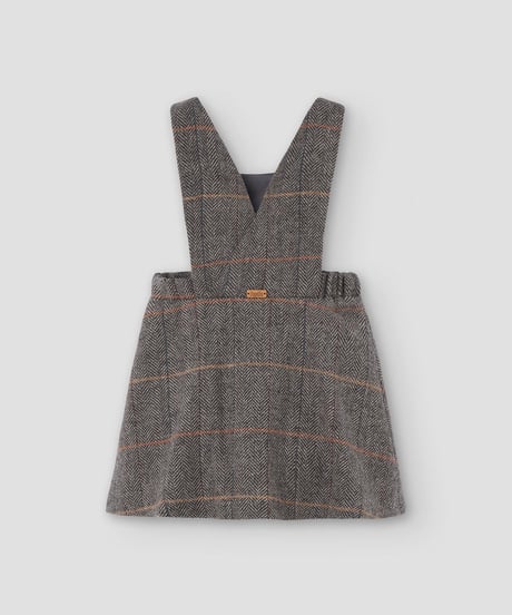 Popelin - Mod.42.1 Grey herringbone woollen short dress with embroidered bib yoke
