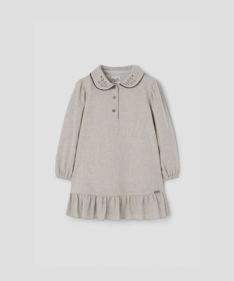 Popelin - Mod.41.1 Sand short dress with embroidered baby collar