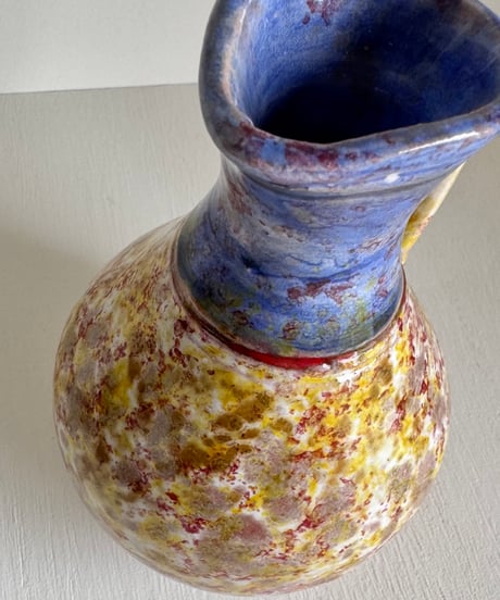 Purple & Yellow Pottery Pitcher