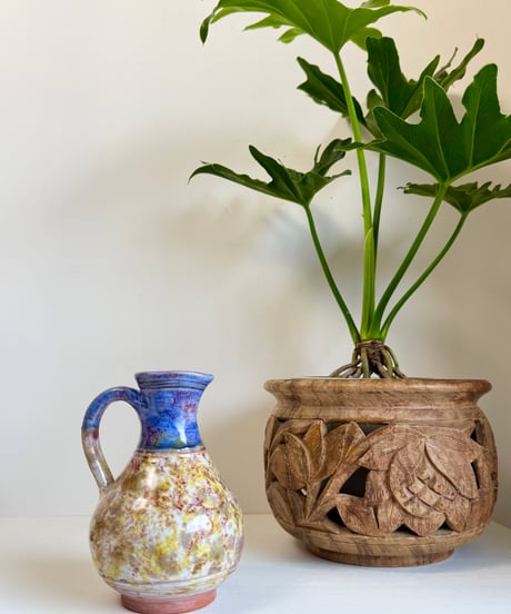 Purple & Yellow Pottery Pitcher