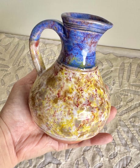 Purple & Yellow Pottery Pitcher