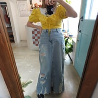 Damaged long denim skirt