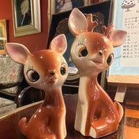 昭和レトロ　陶器の鹿の親子置物