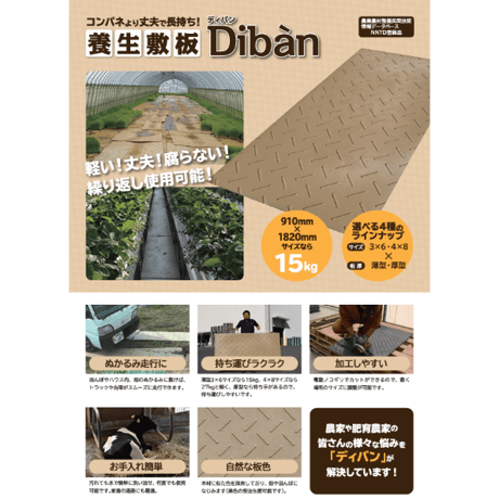 Diban 厚型3×6尺 910mm×1,820mm×15(13)mm片面:凸 茶 1枚　個人宅配送不可　配送時間指定不可