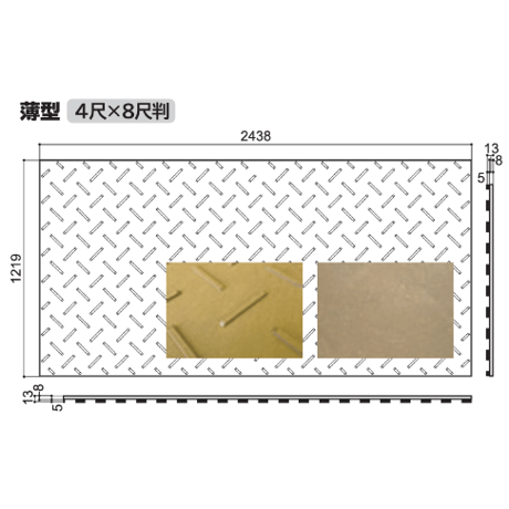 Diban 薄型4×8尺 1,219mm×2,438mm×13(8)mm 片面:凸 茶 5枚セット　個人宅配送不可　配送時間指定不可