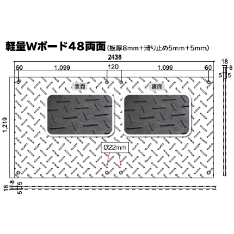 軽量タイプWボード4×8尺 1,219mm×2,438mm×18(8)mm両面:凸 1枚　個人宅配送不可　配送時間指定不可