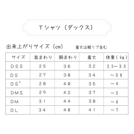 Tシャツ（ダックス）型紙-DT002