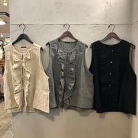 【148-103S】リネンコットンツイル起毛フリルベスト
