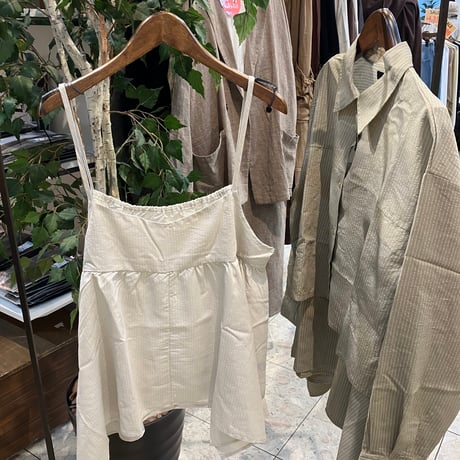 【155-102T】シアーストライプクロップドシャツ×キャミSET