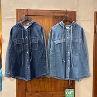 【171-103T】デニム×ヒッコリーフードシャツ