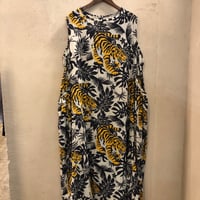 【142-103S】コットンリネンアロハPtギャザーノースリワンピース