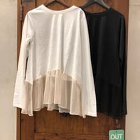 【155-103T】TC天竺×ストレッチレース・ドットチュール裾ヘムレースPO長袖