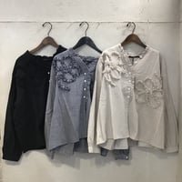 【142-103M】シャリシャリオックス花柄フリンジカーデ