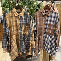 【155-102S】ビエラチェック柄mixイレヘムシャツ