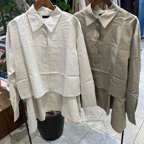 【155-102T】シアーストライプクロップドシャツ×キャミSET