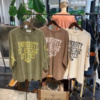 【119-102N】OE天竺パウダー加工ラグラン６分袖プリントT