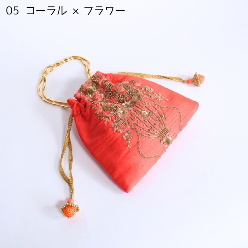 ビーズ刺繍 巾着バッグ 小サイズ 5種類 | インド雑貨のお店 ｜ SILKIND