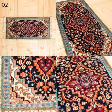 手織り絨毯 インド シルク 30x60~70cm 01～06