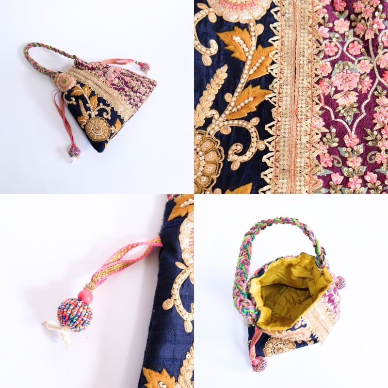 ビーズ刺繍 巾着バッグ 小サイズ 5種類 | インド雑貨のお店 ｜ SILKIND