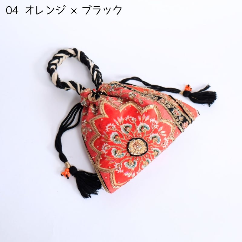 ビーズ刺繍 巾着バッグ 小サイズ 5種類 | インド雑貨のお店 ｜ SILKIND