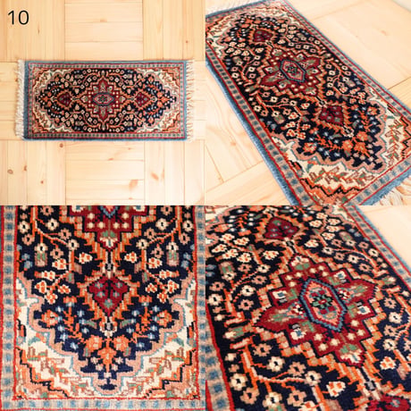 手織り絨毯 インド シルク 30x60~70cm 07～11