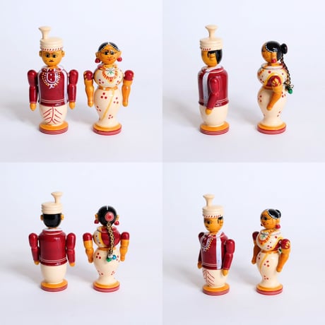 エティコッパカの木製おもちゃ　インドの夫婦像（2体セット）　大　PELLI SET