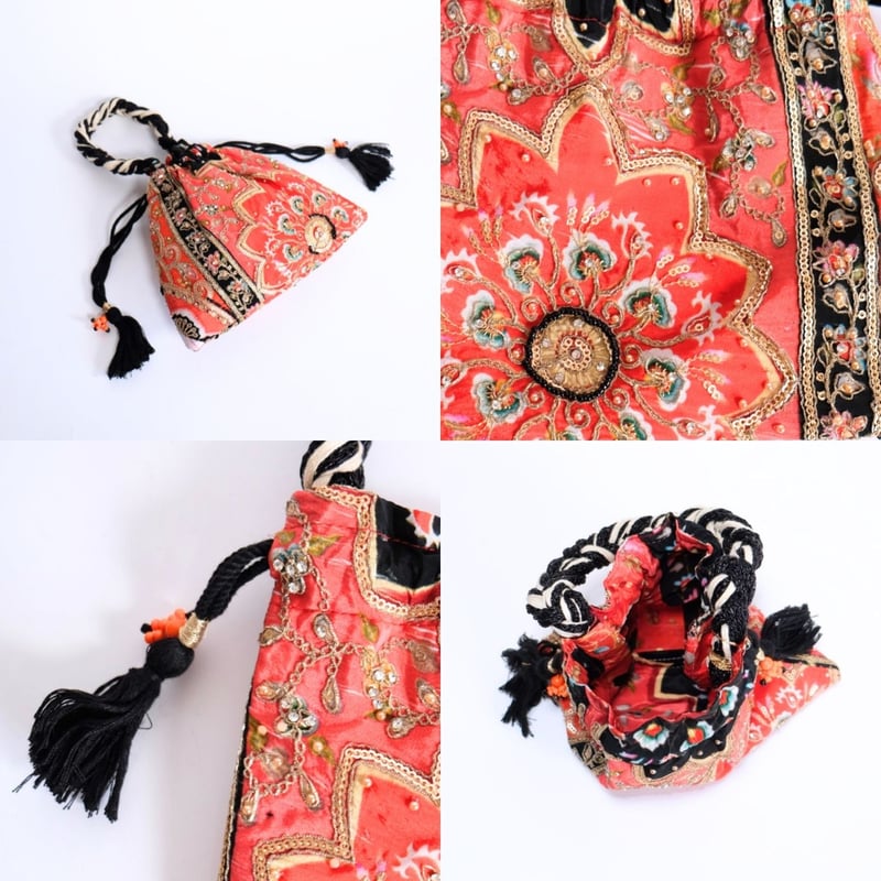 ビーズ刺繍 巾着バッグ 小サイズ 5種類 | インド雑貨のお店 ｜ SILKIND