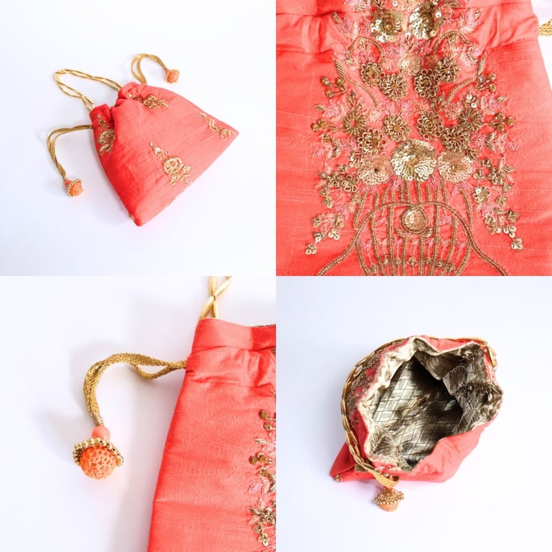 ビーズ刺繍 巾着バッグ 小サイズ 5種類 | インド雑貨のお店 ｜ SILKIND